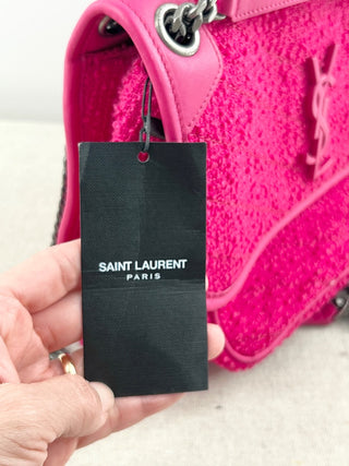 Saint Laurent Niki medium monogram buckle tweed shoulder bag
