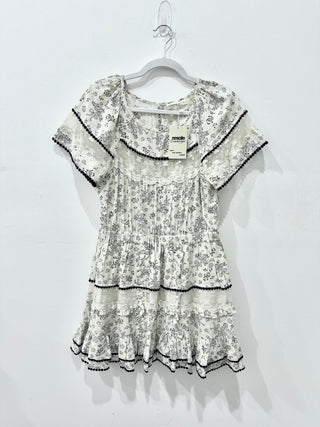 LoveShackFancy Cream  black pattern ruffle mini dress, Large