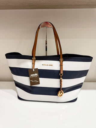 Michael Kors Striped Blue and White Tote Handbag