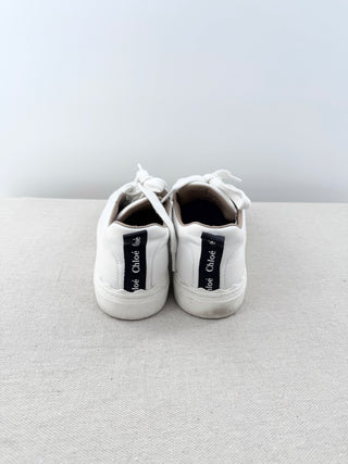 Chloe Lauren Leather Scalloped Trim Low Top Sneakers White Women's Size EU 38