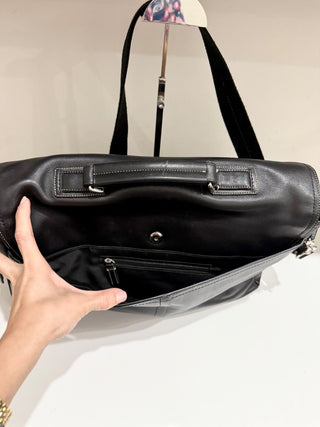 Coach Black Leather Computer Bag w/belt latch