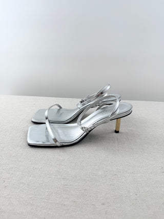 Schutz metallic mid heel sandals, 6.5