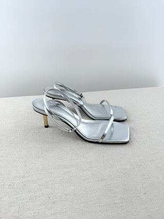Schutz metallic mid heel sandals, 6.5