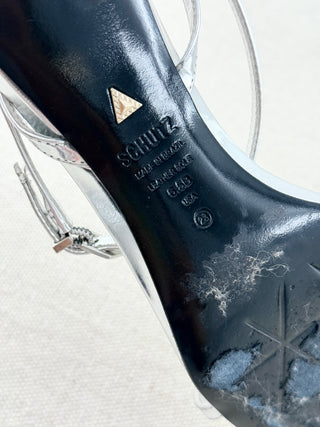 Schutz metallic mid heel sandals, 6.5