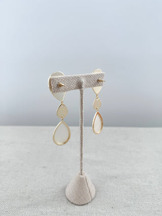 Ramy Brook mother-of-pearl statement drop earrings featuring layered teardrop accents
