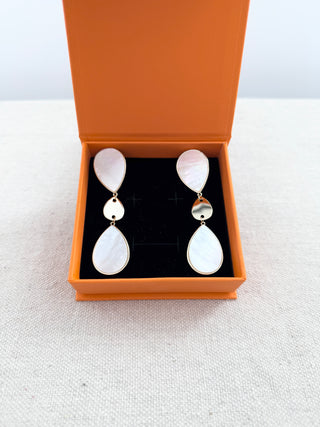 Ramy Brook mother-of-pearl statement drop earrings featuring layered teardrop accents
