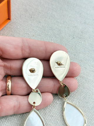 Ramy Brook mother-of-pearl statement drop earrings featuring layered teardrop accents