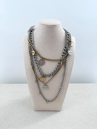 Dolce and Gabbana tiered 4 strand necklace with DG logo coin embossing