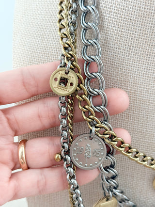 Dolce and Gabbana tiered 4 strand necklace with DG logo coin embossing