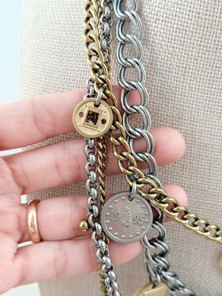 Dolce and Gabbana tiered 4 strand necklace with DG logo coin embossing
