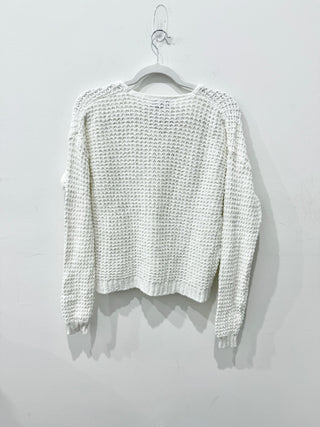 Michael Stars Kelsie Chunky Waffle Oversized V-Neck Sweater Ivory Womens Size XS