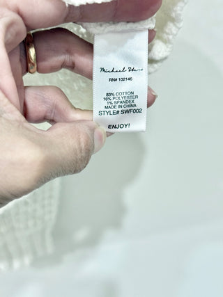 Michael Stars Kelsie Chunky Waffle Oversized V-Neck Sweater Ivory Womens Size XS