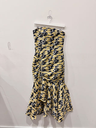 C/Meo Collective strapless midi dress high low ruffle, M