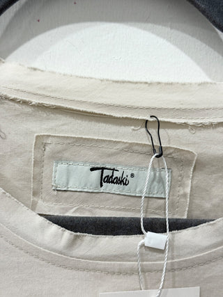 Tadaski Cotton Short Sleeve Crewneck Ruffle T-Shirt Dress Blush Pink White Small