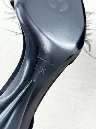 Armani low heel satin pumps with rhinestones and feathers, 37.5