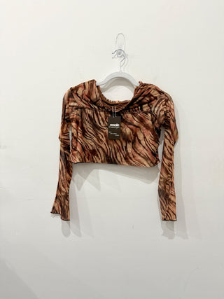 Superdown animal print mesh crop top, S