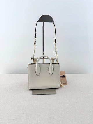 Strathberry leather nano tote bag with metallic bar and chain strap