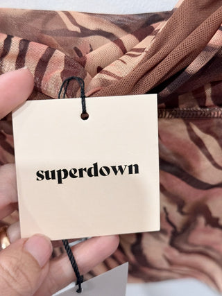 Superdown animal print mesh crop top, S