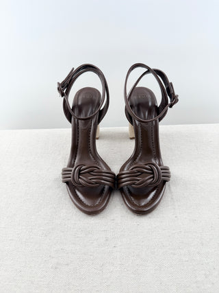 Alexandre Birman leather knot and raffia block heel sandals, 39