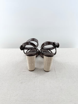 Alexandre Birman leather knot and raffia block heel sandals, 39