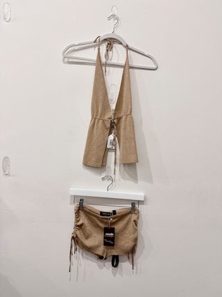 White fox lurex metallic set top and shorts, top M / shorts XS