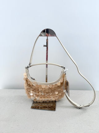 Staud mini sasha bag leather and satin with embellishments