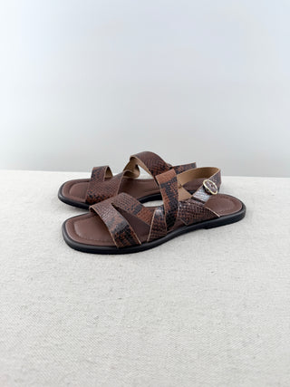 Odaje flat snakeprint leather sandals, 37