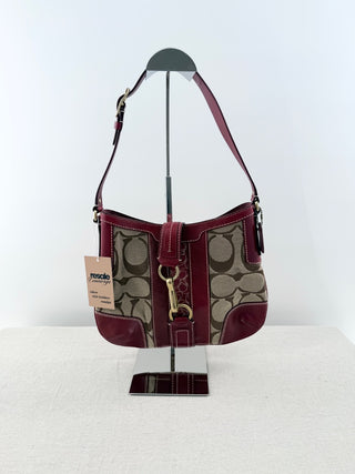 Coach hamptons signature shoulder bag leather and monogram canvas