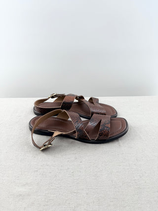 Odaje flat snakeprint leather sandals, 37
