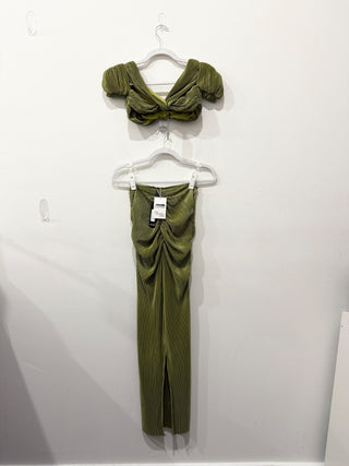 Murci draped plisse coord set top and maxi skirt, S/2