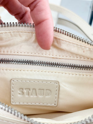 Staud mini sasha bag leather and satin with embellishments