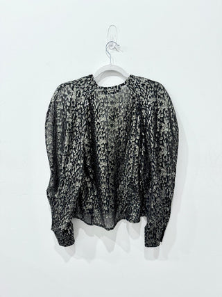 NWT IRO Paris Teruja Fil Coupé Silk-Blend Chiffon Blouse Black Gold Women's 38