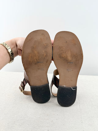 Odaje flat snakeprint leather sandals, 37