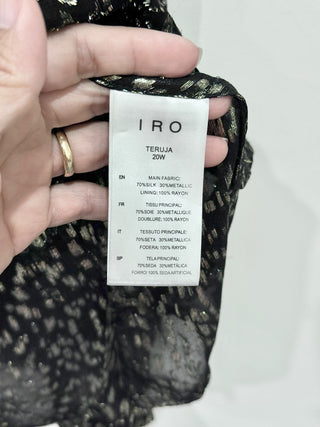 NWT IRO Paris Teruja Fil Coupé Silk-Blend Chiffon Blouse Black Gold Women's 38