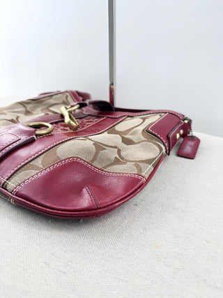 Coach hamptons signature shoulder bag leather and monogram canvas
