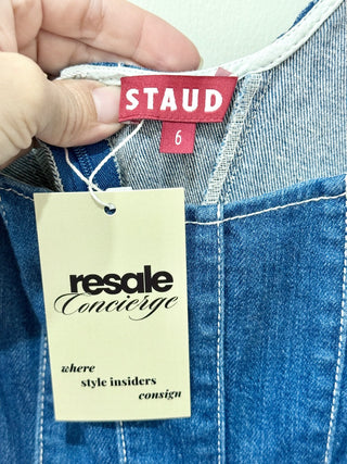 Staud fit and flare denim mini dress, 6