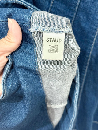 Staud fit and flare denim mini dress, 6