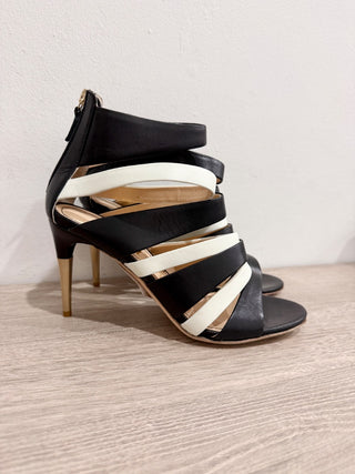 NWOT Jerome Rousseau Topanga Bi-Color Leather Gold Heel Caged Booties EU 37.5