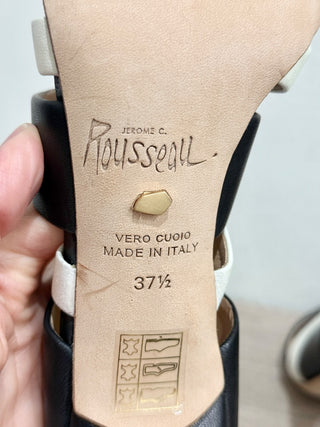 NWOT Jerome Rousseau Topanga Bi-Color Leather Gold Heel Caged Booties EU 37.5