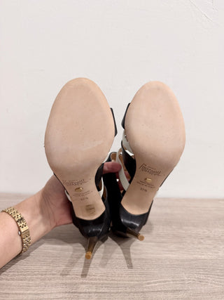 NWOT Jerome Rousseau Topanga Bi-Color Leather Gold Heel Caged Booties EU 37.5