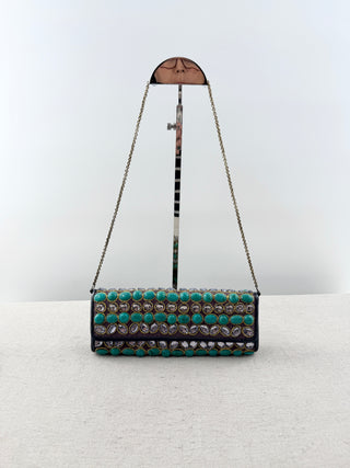 Santi hand beaded jeweled clutch with chain bag