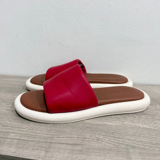 Italeu Leather Slip On Open Toe Flat Slides Sandals Red/Brown/White Womens EU 41