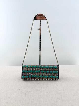 Santi hand beaded jeweled clutch with chain bag