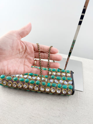 Santi hand beaded jeweled clutch with chain bag