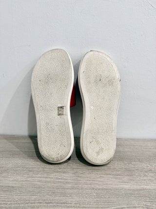 Italeu Leather Slip On Open Toe Flat Slides Sandals Red/Brown/White Womens EU 41