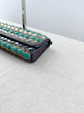Santi hand beaded jeweled clutch with chain bag