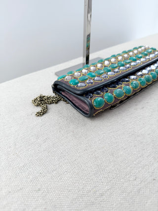 Santi hand beaded jeweled clutch with chain bag