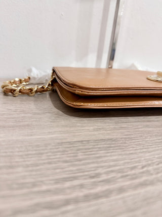 Tory Burch patent textured leather flap bag with chain