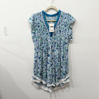 Poupette St. Barth's Sasha Ruffled Floral V-Neck Mini Dress Blue Women's Small