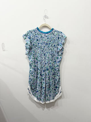 Poupette St. Barth's Sasha Ruffled Floral V-Neck Mini Dress Blue Women's Small